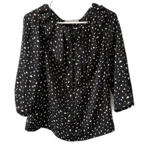 LOFT Black and White Speckled Ruffle Blouse